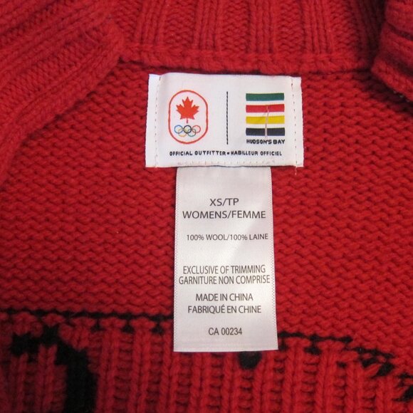 HUDSON BAY CANADA Red Wool 2014 Olympics Flag Beaver Zip Up SWEATER XS - Picture 9 of 11